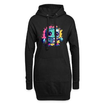 Blockieren Sie den kawaiianischen Roboter - Hoodie-Kleid - Schwarz - Vorne