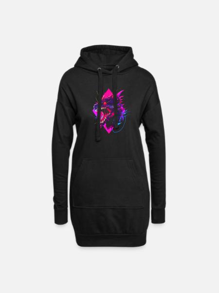 Synthwave Dragon - Hoodie Dress - black