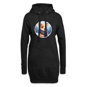 Chien d’hiver avec écharpe dans la neige - Sweat-shirt à capuche long Femme - noir - Devant