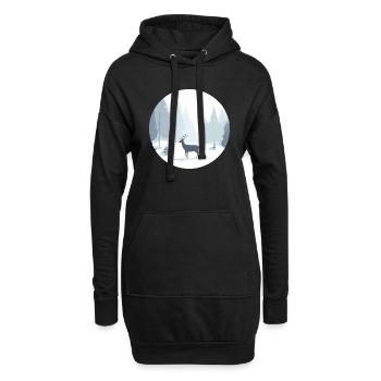 Einsamer Hirsch Weihnachten Winter Schnee Waldlandschaft - Hoodie-Kleid - Schwarz - Vorne
