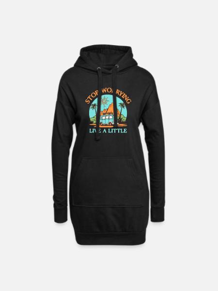 Hören Sie auf, sich Sorgen zu machen und leben Sie ein wenig Reisen - Hoodie-Kleid - Schwarz