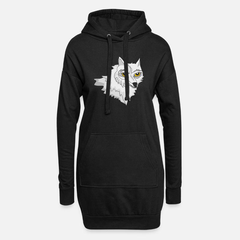 White wolf - Hoodie Dress - black
