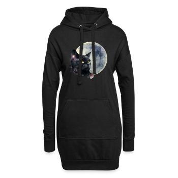 Chat de la lune - Sweat-shirt à capuche long Femme - noir - Devant