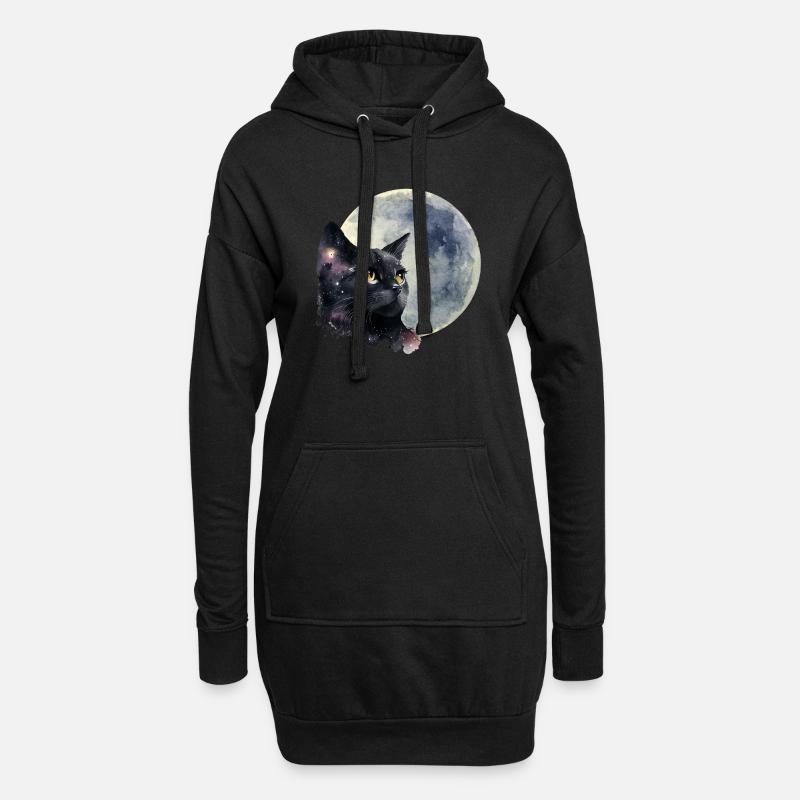 Mond Katze - Hoodie-Kleid - Schwarz