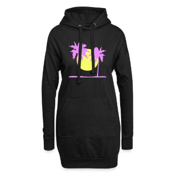 Deux Palmiers Île Soleil Coucher De Soleil Rond Rose - Sweat-shirt à capuche long Femme - noir - Devant
