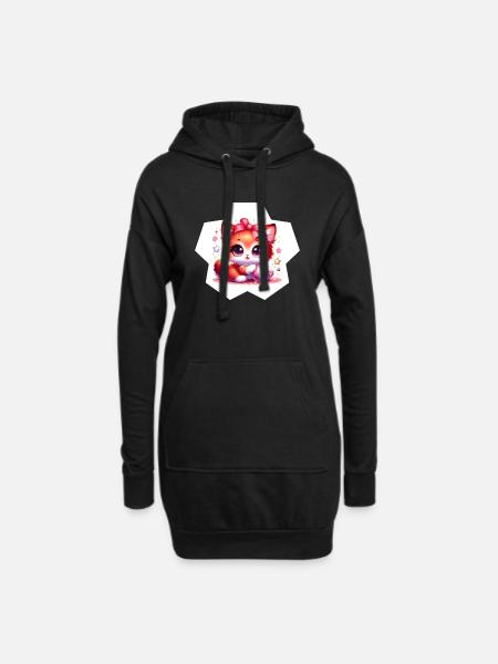 Kawaï Chaton joueur - Sweat-shirt à capuche long Femme - noir