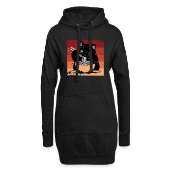 Ramen Chat Drôle - Sweat-shirt à capuche long Femme - noir - Devant