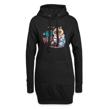 Gemütliche Katze mit Kaffee Introvertierter Humor - Hoodie-Kleid - Schwarz - Vorne