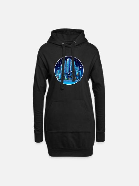 Stadt Nachthimmel - Hoodie-Kleid - Schwarz