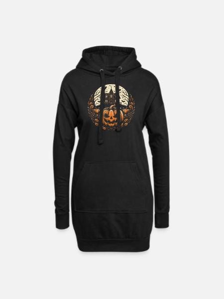 Halloween-Kürbis und Spukhaus - Hoodie-Kleid - Schwarz