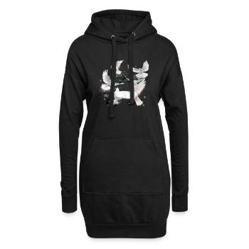 pigeons,sourds,oiseaux,troupeaux d’oiseaux,blancs,graffitis - Sweat-shirt à capuche long Femme - noir - Devant