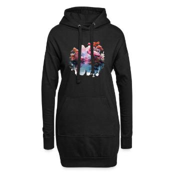 Flamingos pinke Vögel Natur Design - Hoodie-Kleid - Schwarz - Vorne