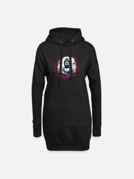 Buddha-Statue - Hoodie-Kleid - Schwarz