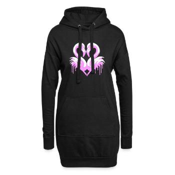 Flamants roses coeur | Cœur de flamant rose - Sweat-shirt à capuche long Femme - noir - Devant