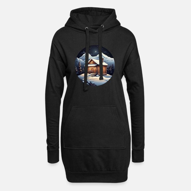 Chalet enneigé - Sweat-shirt à capuche long Femme - noir