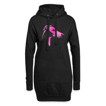 Lévrier lévrier, tête de chien, dessin rose - Sweat-shirt à capuche long Femme - noir - Devant