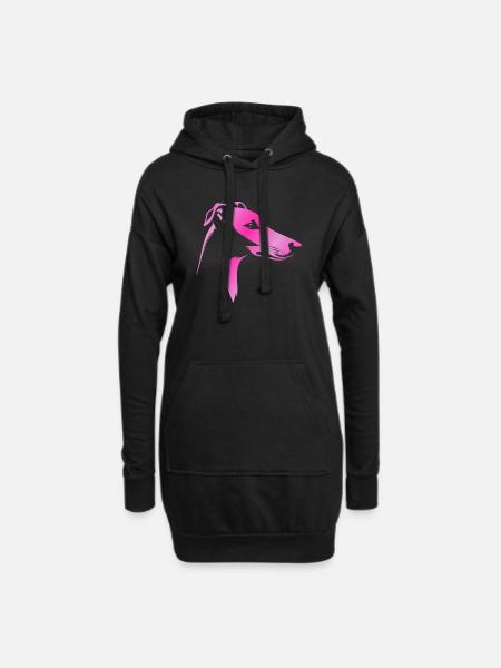 Windhund Greyhound, Hundekopf, Zeichnung pink - Hoodie-Kleid - Schwarz