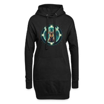 Hirsch im Weihnachtsschmuck, Liebeshirsche - Hoodie-Kleid - Schwarz - Vorne