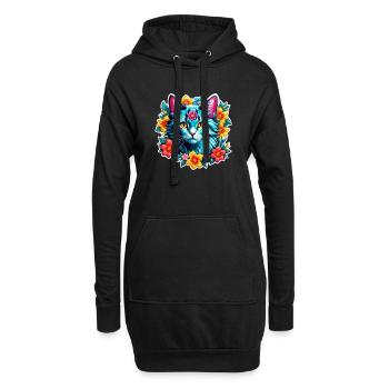 Katze und Blume Aquarell - Hoodie-Kleid - Schwarz - Vorne