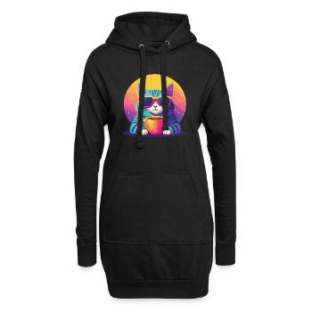 Cool Cat Coffee Vibes - Hoodie-Kleid - Schwarz - Vorne