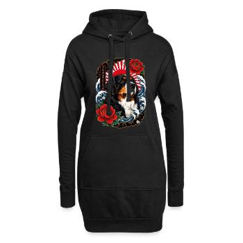 Berner Sennenhund im Japan Tattoo Stil - Hoodie-Kleid - Schwarz - Vorne