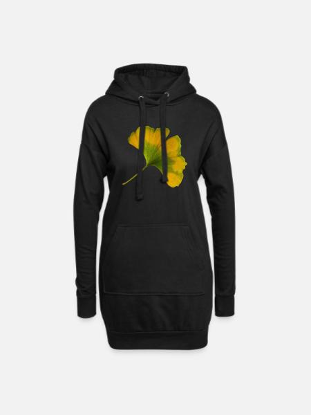 Ginkgo Blatt Herbst Ginkgoblatt gelb grün - Hoodie-Kleid - Schwarz