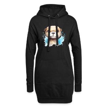 Dessin à l’aquarelle de loutre - Sweat-shirt à capuche long Femme - noir - Devant