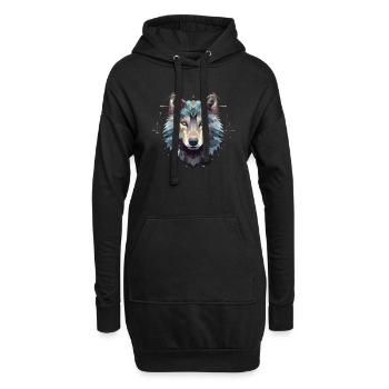 Tête de loup géométrique - Sweat-shirt à capuche long Femme - noir - Devant