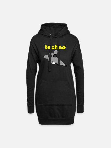 techno maus 3 - Hoodie-Kleid - Schwarz