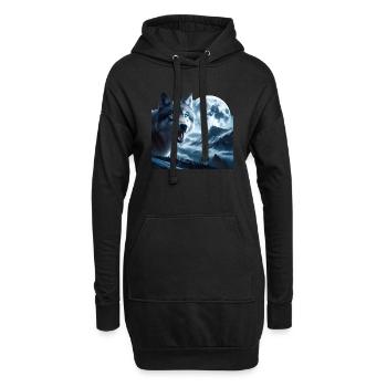 Wolf mit blauen Augen bei Vollmond - Hoodie-Kleid - Schwarz - Vorne