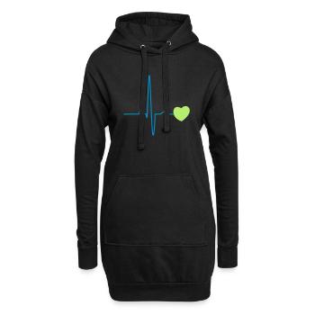 Herzschlag mit Herz 2c - Hoodie-Kleid - Schwarz - Vorne