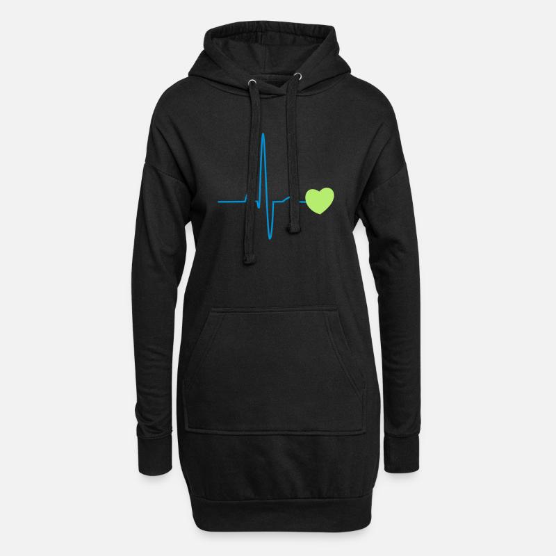 Herzschlag mit Herz 2c - Hoodie-Kleid - Schwarz