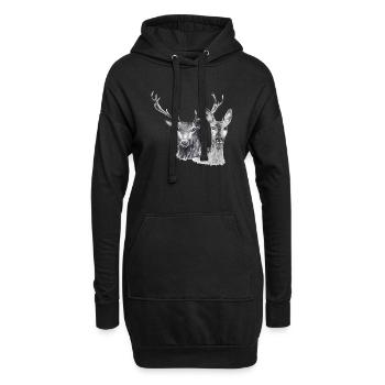 Cerfs et biches - Sweat-shirt à capuche long Femme - noir - Devant