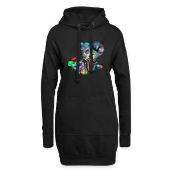 Farbenfrohe Katze - Hoodie-Kleid - Schwarz - Vorne