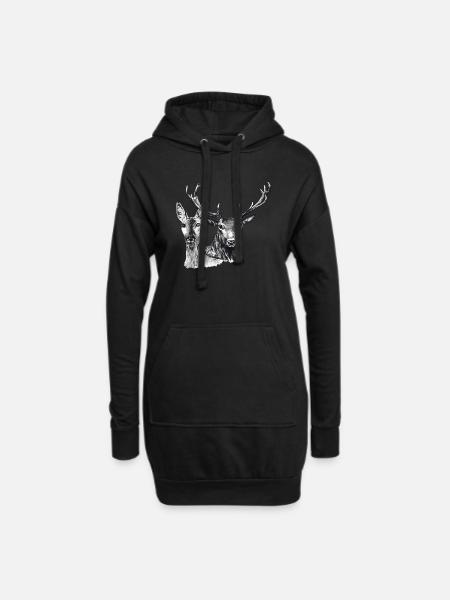Cerfs et biche - Sweat-shirt à capuche long Femme - noir