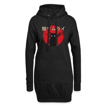 Samurai Kitten Ninja Cat Japanese Vintage Sunset - Hoodie Dress - black - Front