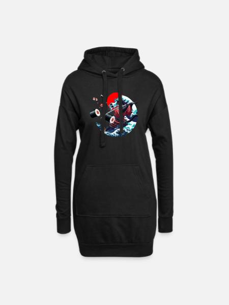 Japanese samurai cat sush - Hoodie Dress - black