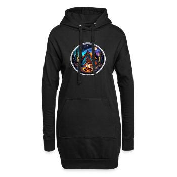 Camping, Zelt und Lagerfeuer - Hoodie-Kleid - Schwarz - Vorne
