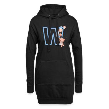 Lettre w bleue ours - Sweat-shirt à capuche long Femme - noir - Devant
