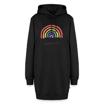 Liebesgrafik Liebe gewinnt Regenbogen - Hoodie-Kleid - Schwarz - Vorne - AI Model Female 172 light (172cm)