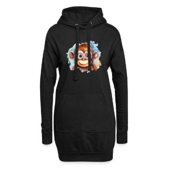 Affe Zeichnung Wasserfarben - Hoodie-Kleid - Schwarz - Vorne
