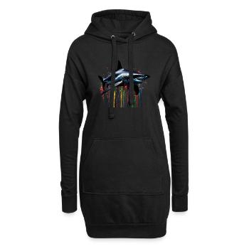 Art de la peinture de requin coloré - Sweat-shirt à capuche long Femme - noir - Devant