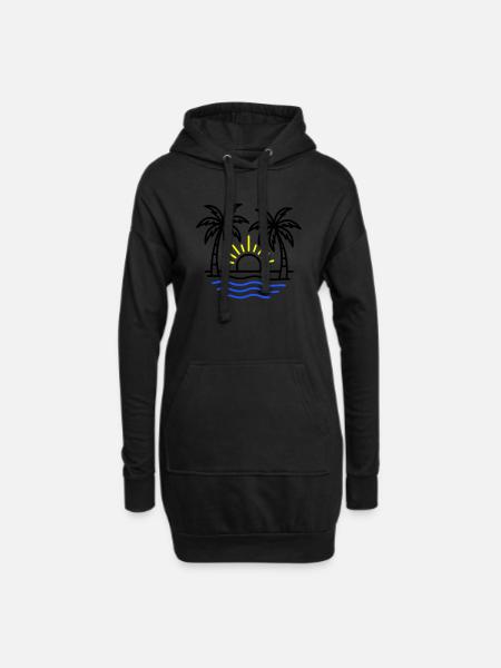 Summer Palm Trees Beach - Hoodie Dress - black