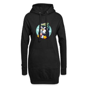 Le pingouin aime le thé à bulles - Sweat-shirt à capuche long Femme - noir - Devant