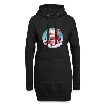 Schwein genießt Bubble Tea - Hoodie-Kleid - Schwarz - Vorne