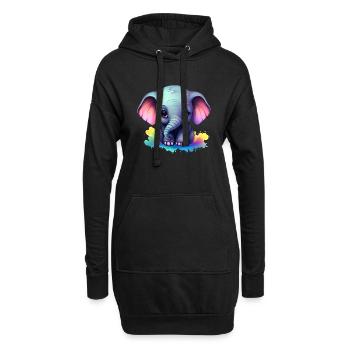Bébé éléphant cadeau enfants enfants mode coloré - Sweat-shirt à capuche long Femme - noir - Devant
