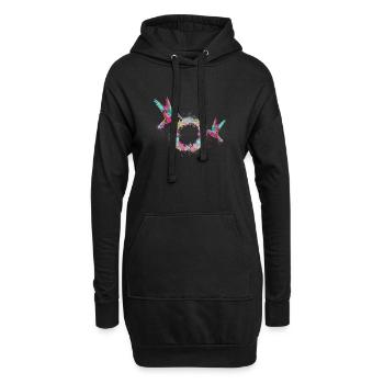colibri, couronne, couronne de fleurs, coloré, peinture - Sweat-shirt à capuche long Femme - noir - Devant