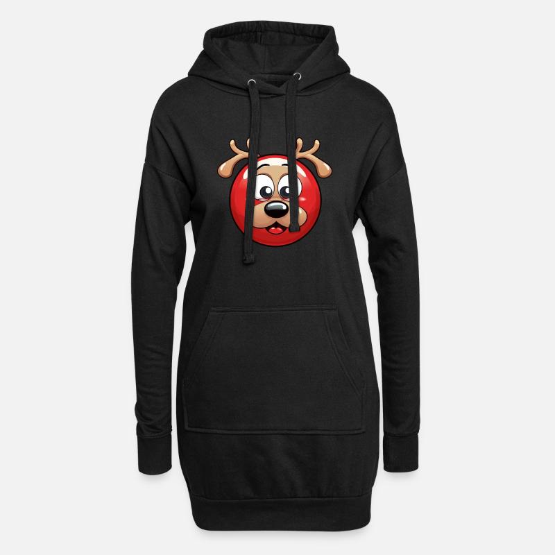 Rundes Rentier-Weihnachtskugel Comic Design - Hoodie-Kleid - Schwarz