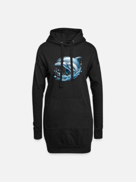 Freundlicher Delfin (Sprung aus dem Meer) - Hoodie-Kleid - Schwarz