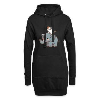 Katze reitet Elefant - Hoodie-Kleid - Schwarz - Vorne